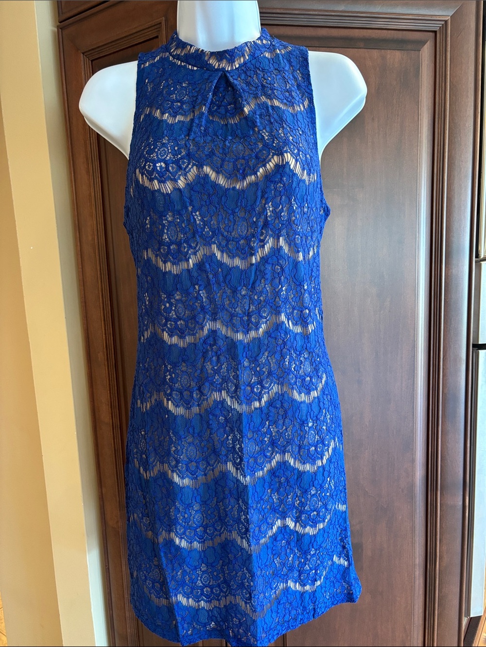 Fire Los Angeles Royal Blue Lace High-Neck Shift Dress
